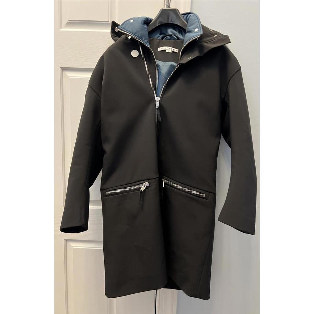 THE ARRIVALS: 2 Piece Outerwear Hooded Trench Coat Black Long Size Medium